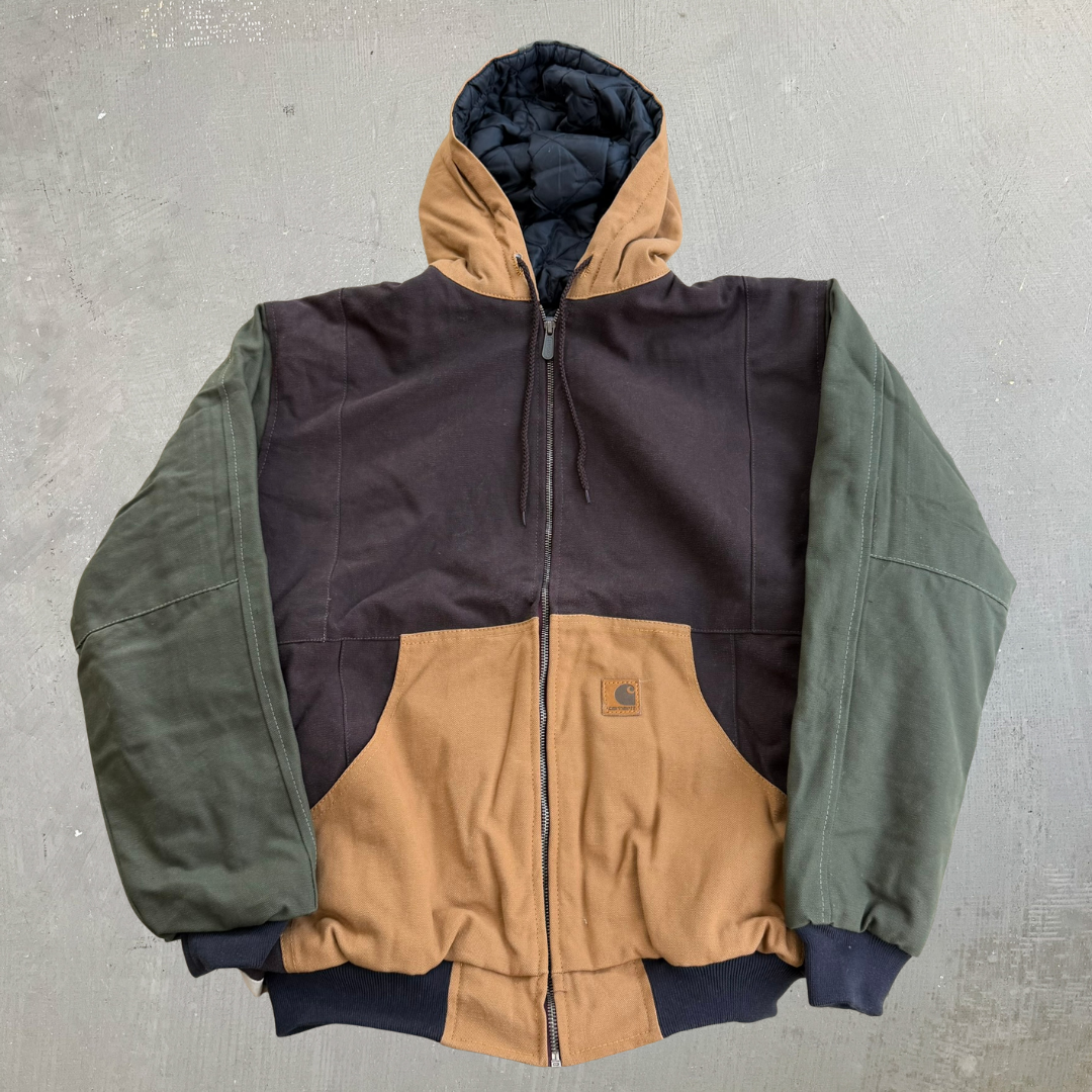 J- Carhartt Reworked Brown/Olive Green Hooded Jacket - L