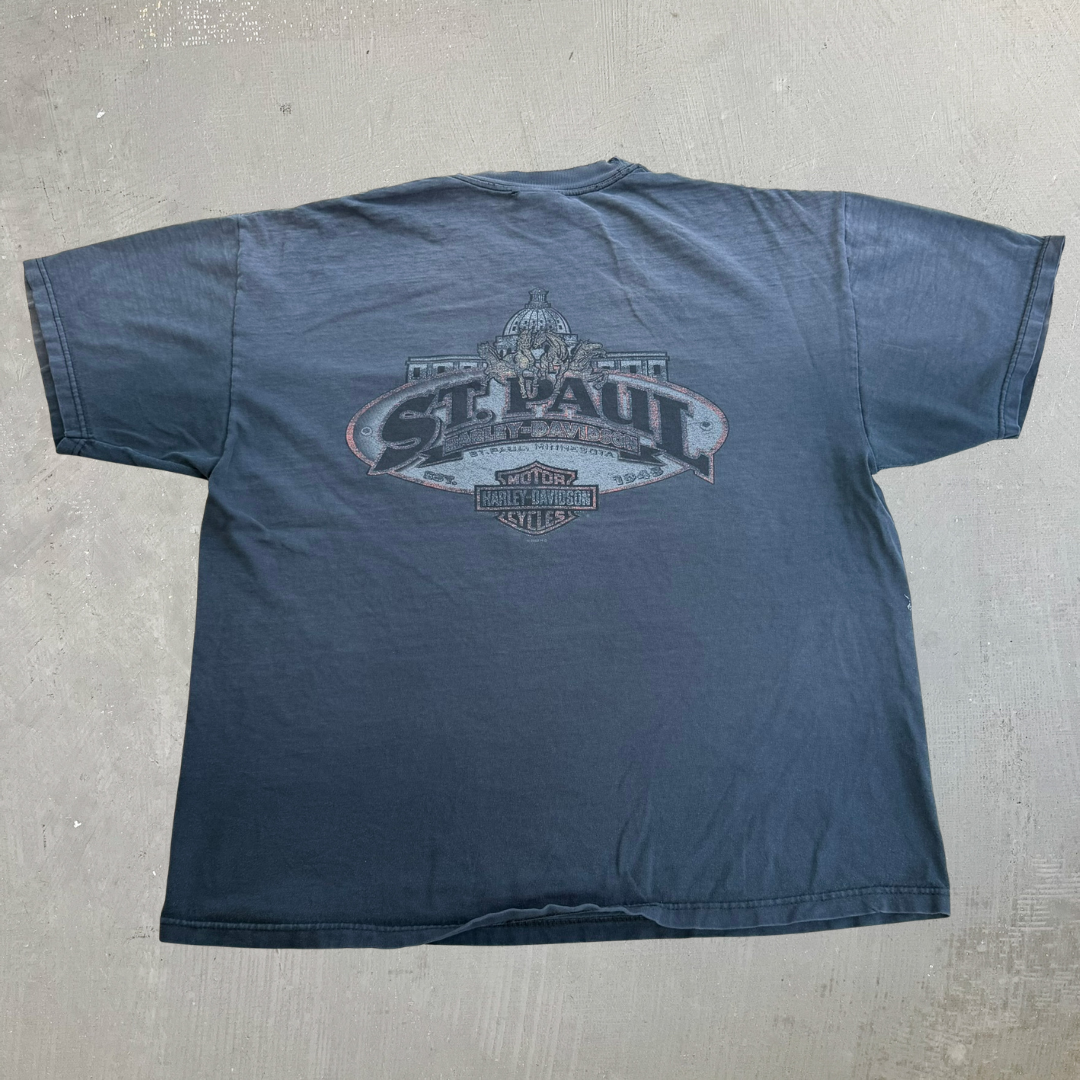 J- Vintage '02 Harley Davidson St Paul Minnesota Free Spirit Pocket Tee - XL