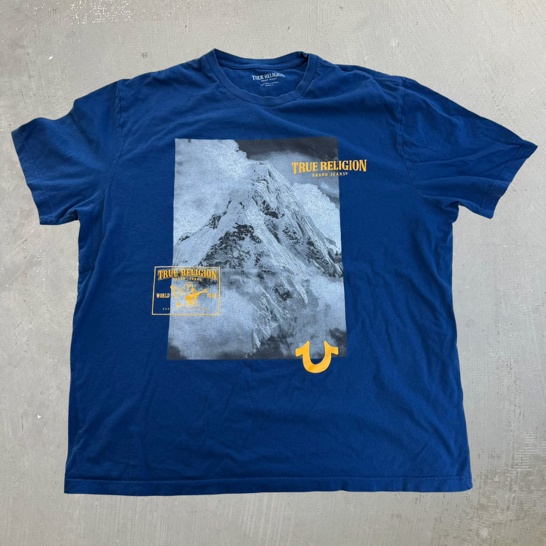 J- Vintage True Religion Mountain Picture & Logo Graphic Tee - L