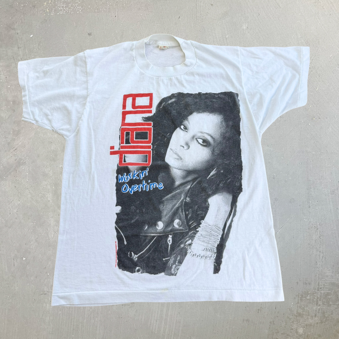 J- Vintage '89 Diana Ross Workin' Overtime Picture Graphic Single Stitch Tee - M