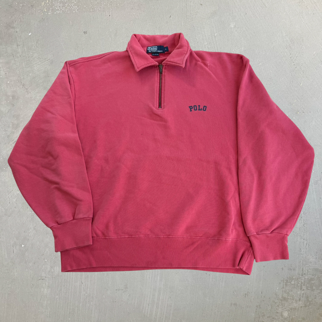 J- Vintage Polo RL Text Quarter Zip Crewneck - L