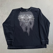 J- Vintage Harley Davidson Y2K Style Skulls Graphic & Text Long Sleeve Tee - L