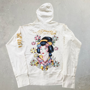 J- Vintage Ed Hardy Geisha Graphic Women's Zip Up Hoodie - L