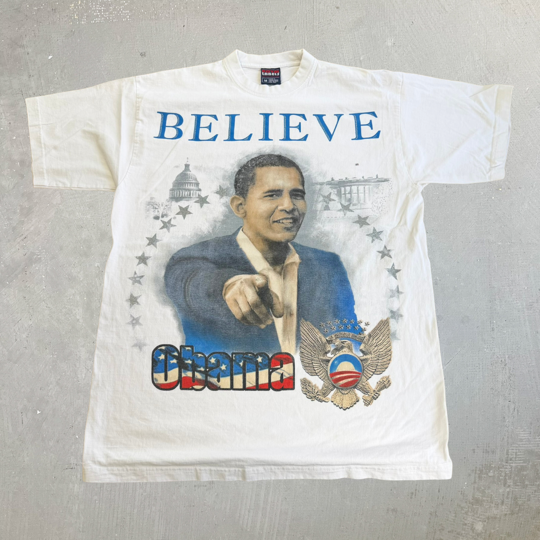 J- Vintage '09 Barack Obama Believe Graphic & Text Tee - M (fits XL)