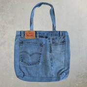F- HOM Levi's 505 Medium Blue Denim Wash Reworked Denim/Jeans Tote Bag