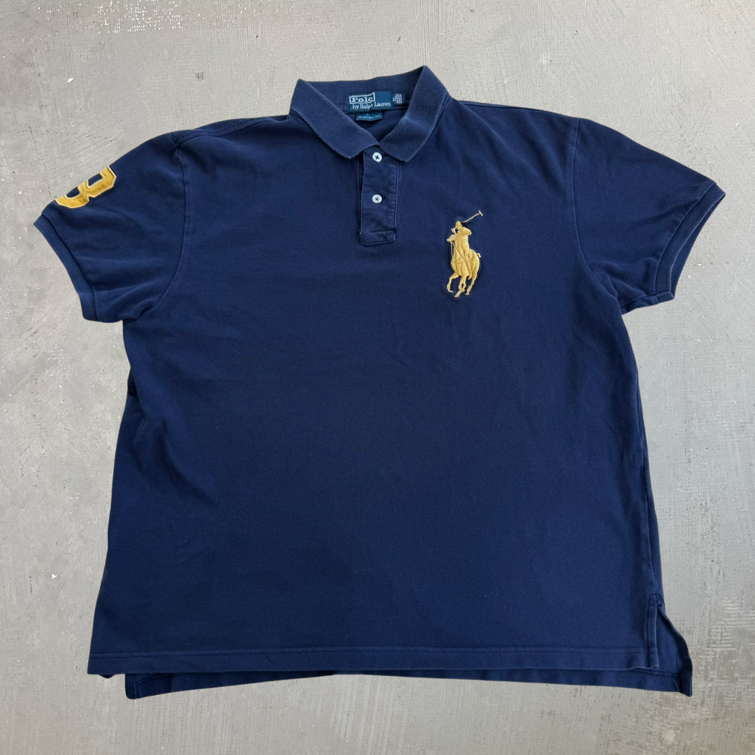 J- Vintage Polo RL Embroidered Logo Navy Polo Shirt - XL