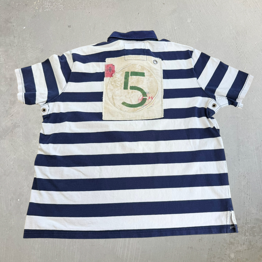J- Vintage Polo RL Athletic Canoeing Striped Short Sleeve Rugby Shirt - 2XL