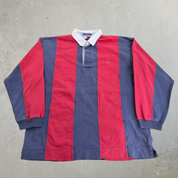 J- Vintage Tommy Hilfiger Embroidered Crest Striped Rugby Shirt - XL