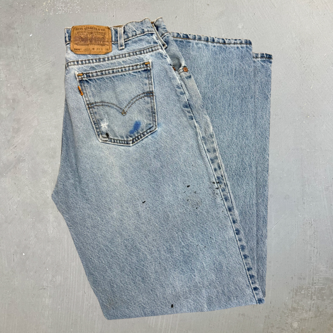 J- Vintage Levi's 560 Orange Tab Made In USA Loose Fit Tapered Legs Jeans - 33x34