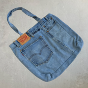 F- HOM Levi's 505 Medium Blue Denim Wash Reworked Denim/Jeans Tote Bag