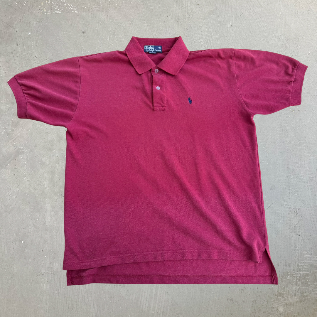 J- Vintage Polo RL Embroidered Logo Maroon Polo Shirt - XL