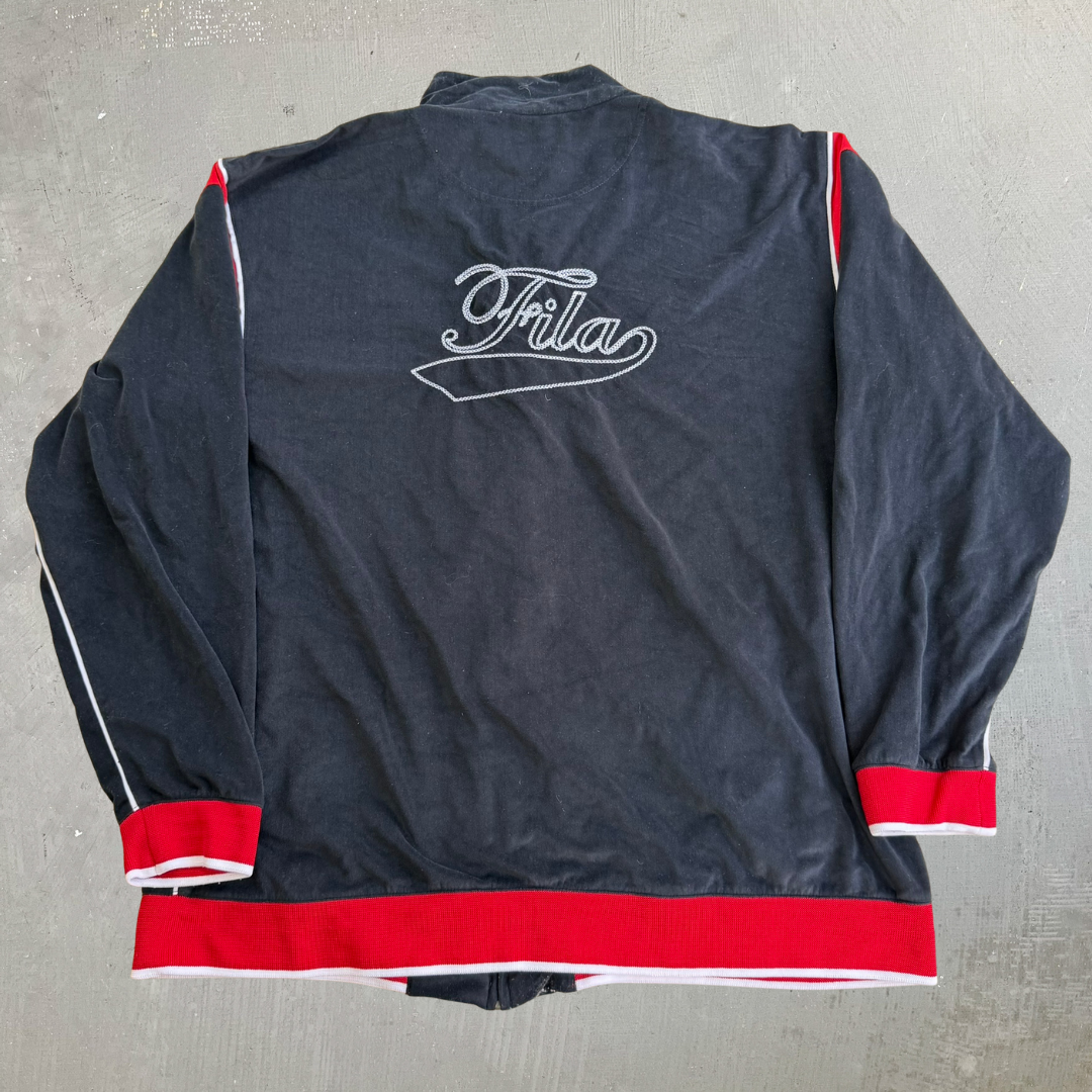 J- Vintage Fila Embroidered Graphic & Text Velour Track Jacket - L