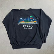 J- Vintage '90 Truckin' On Girard Ohio On The Road Again Graphic & Text Made In USA Crewneck - L