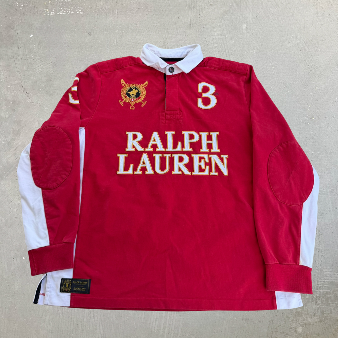 J- Vintage Ralph Lauren St Moritz Polo World Cup On Snow Long Sleeve Rugby Shirt - XL