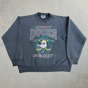 J- Vintage '93 Anaheim Mighty Ducks NHL Text & Graphic Made In USA Crewneck - M
