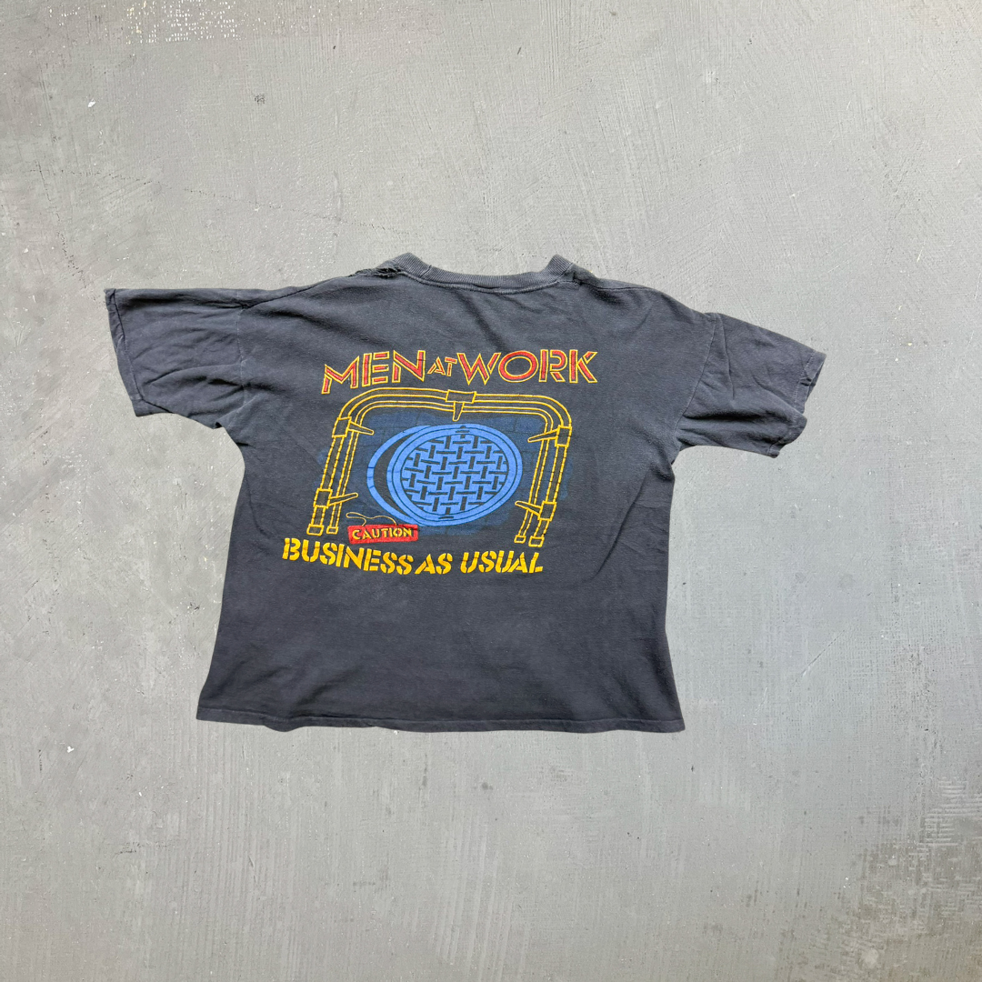 F- Vintage Men At Work Business As Usual Graphic Single Stitch Tee