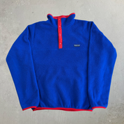 Vintage 90s Patagonia Synchilla Made In USA Snap-T Blue/Red Pullover Polar Fleece - M