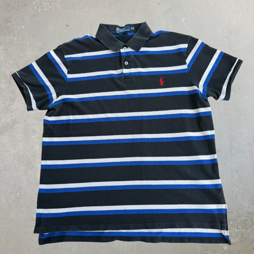 J- Vintage Polo RL Embroidered Logo Striped Polo Shirt - XL