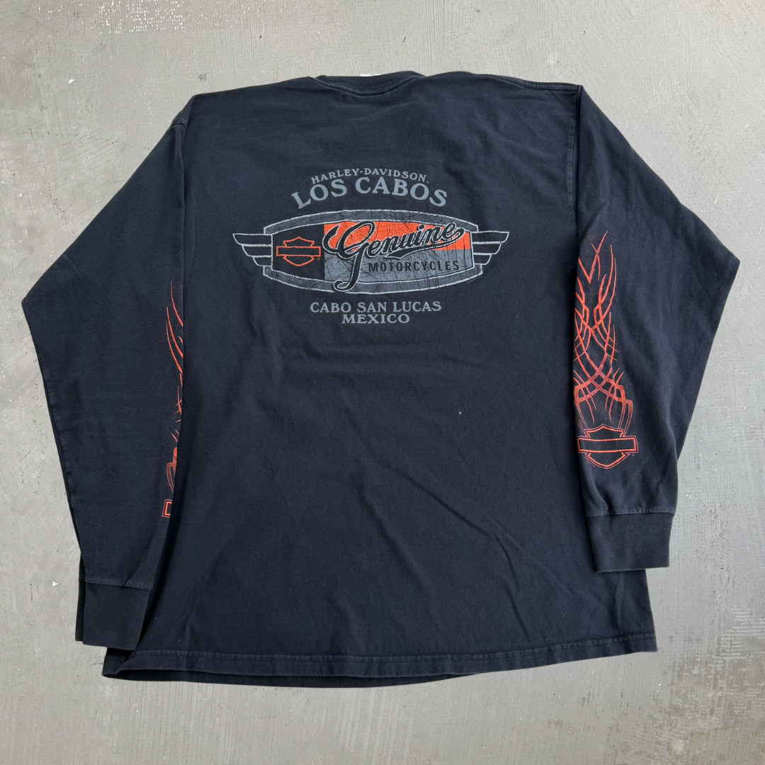 J- '13 Harley Davidson Cabo San Lucas Text Long Sleeve Tee - XL (fits L)