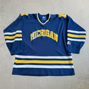 J- Vintage Starter University Of Michigan Embroidered Text Hockey Jersey - XL