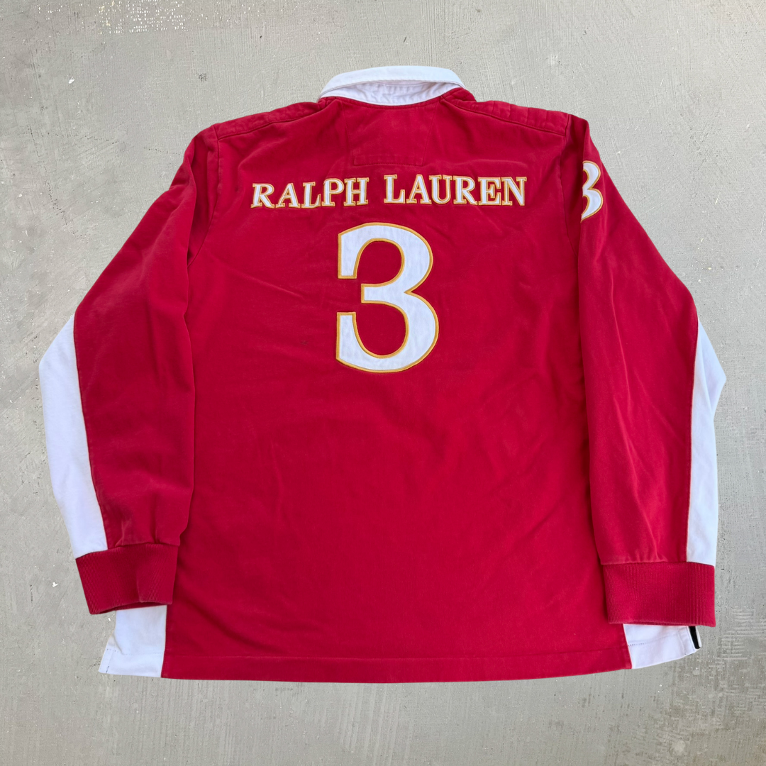 J- Vintage Ralph Lauren St Moritz Polo World Cup On Snow Long Sleeve Rugby Shirt - XL