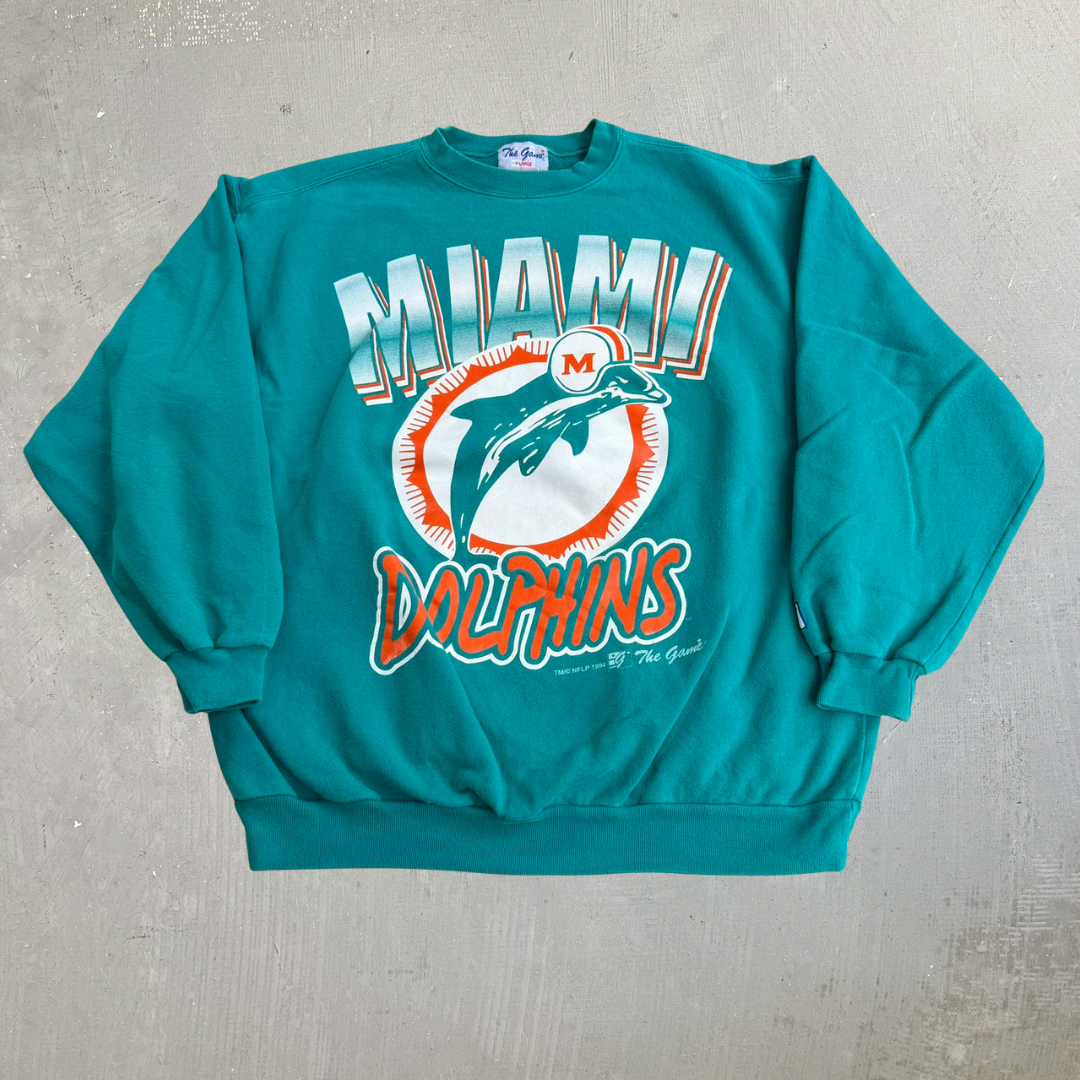 J- Vintage '94 Miami Dolphins NFL Text & Graphic Crewneck - XL
