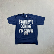 F- Vintage Edmonton Oilers NHL Stanley's Coming To Town Text Tee