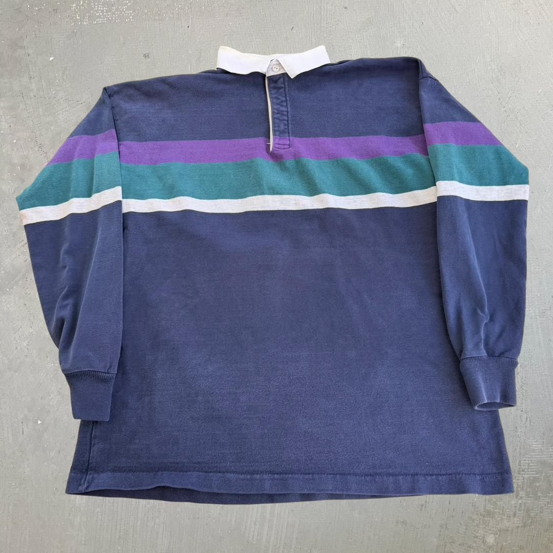 J- Vintage LL Bean Made In USA Long Sleeve Rugby Shirt - XL