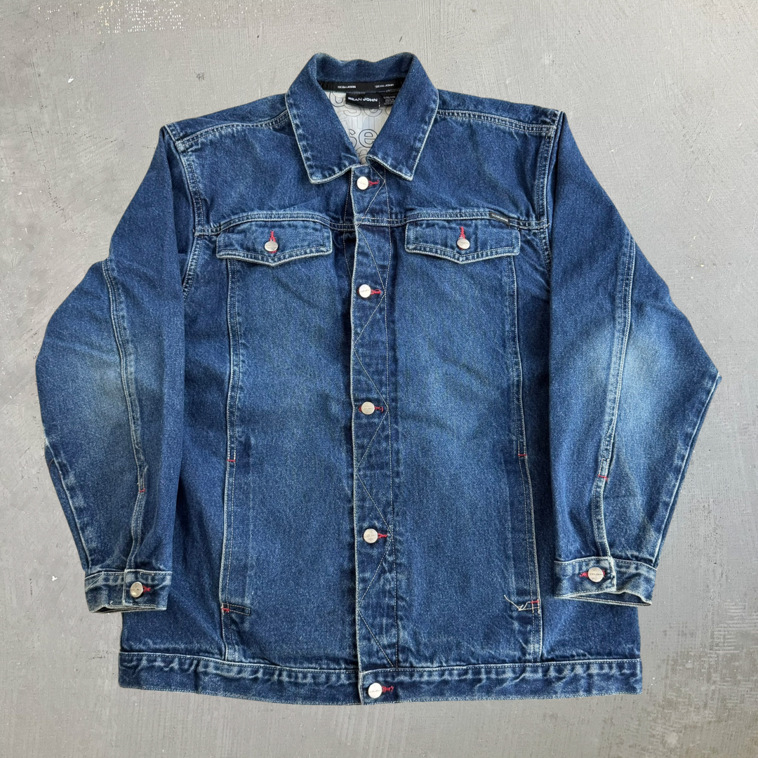 Vintage Sean John Embroidered Text Trucker Denim Jacket - L 16/18 (fits M)