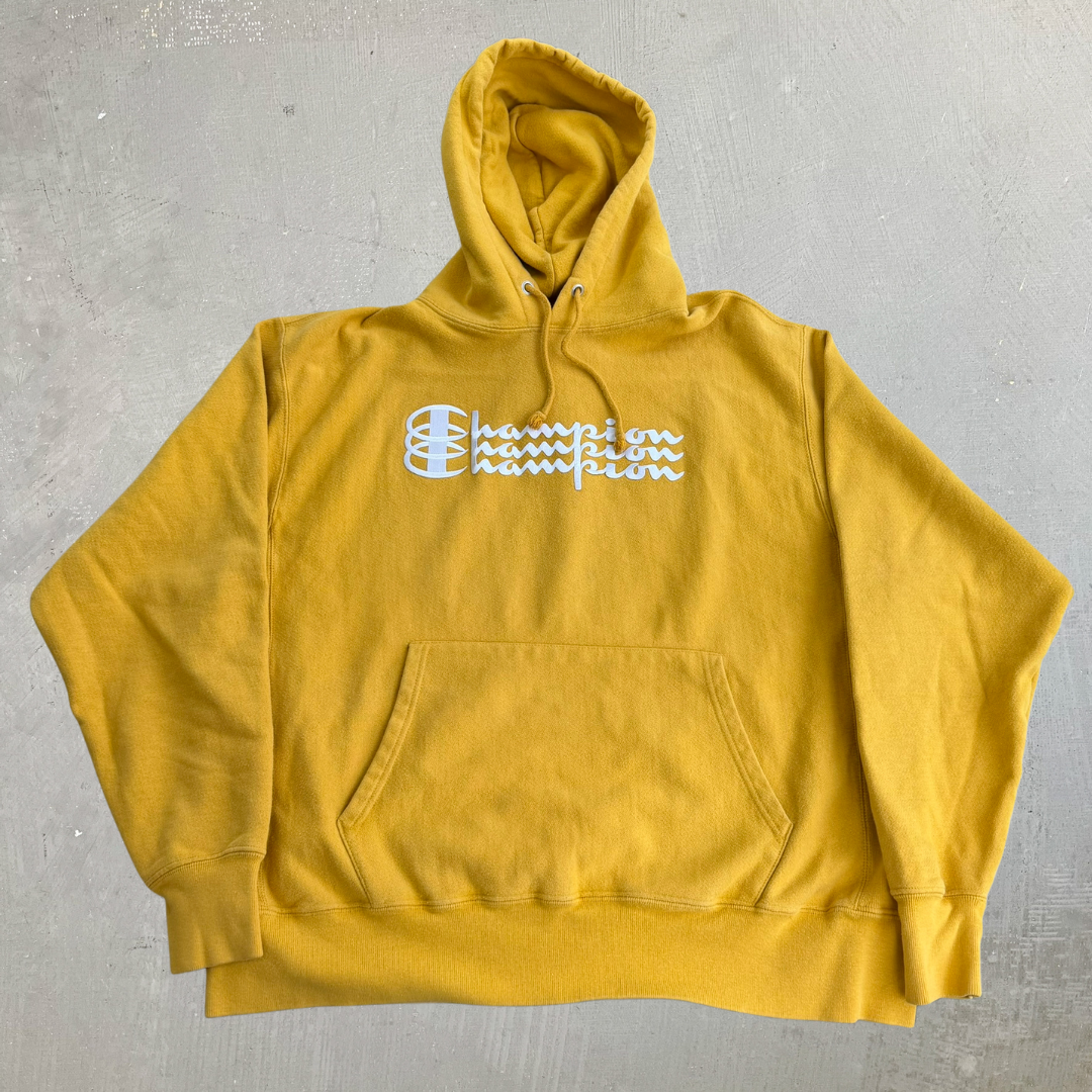 J- Vintage Champion Reverse Weave Embroidered Text Hoodie - XL