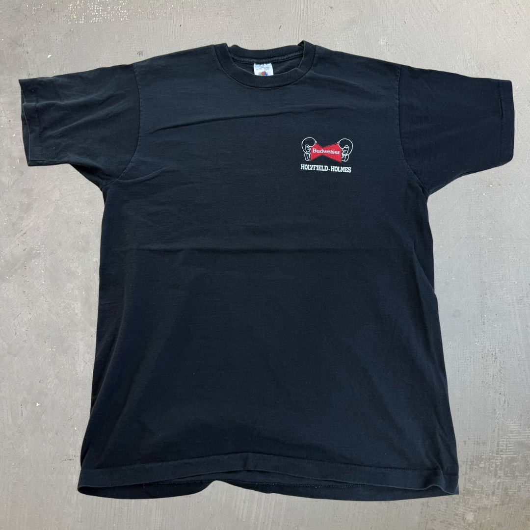 J- Vintage '92 Budweiser Evander Holyfield vs. Larry Holmes Boxing Fight Single Stitch Tee - XL