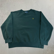Vintage 90s Polo RL Embroidered Logo Forest Green Crewneck - 2XL
