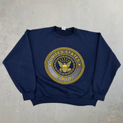 J- Vintage United State Navy Reflective Graphic Made In USA Crewneck - L