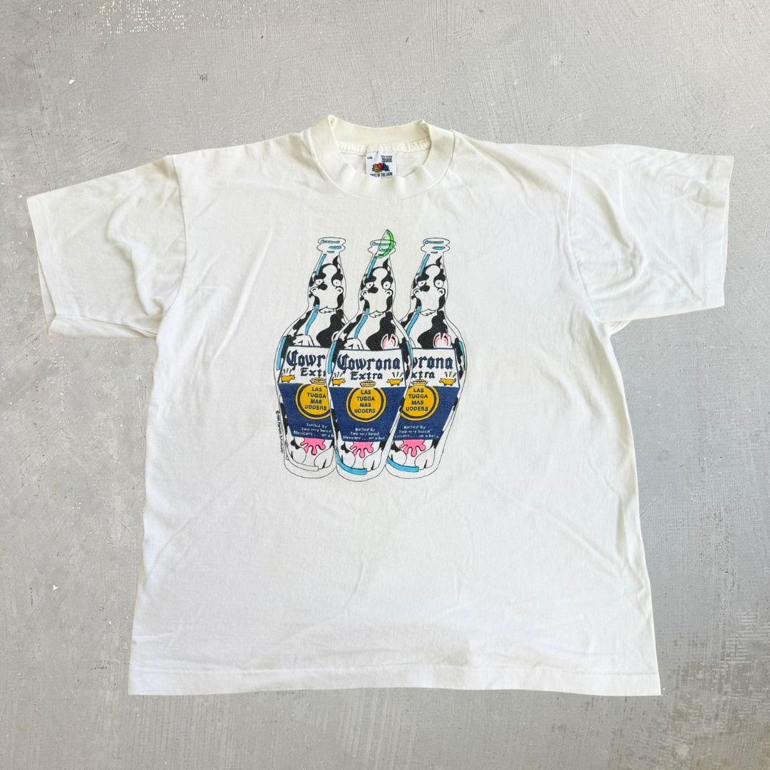 J- Vintage '88 Cowrona Extra Cartoon Beer Single Stitch Tee - L