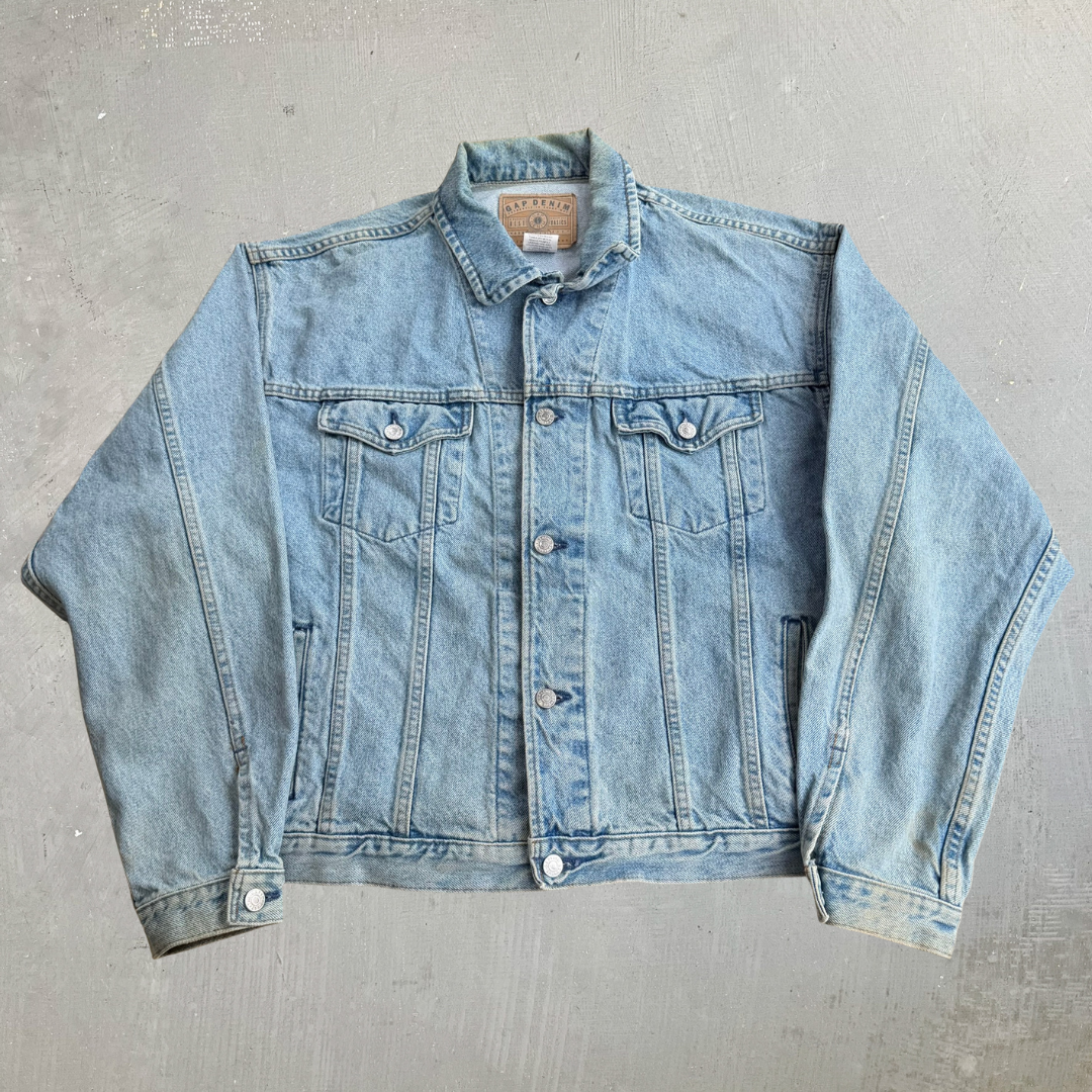 J- Vintage Gap Blue Jeans Embroidered Logo Denim Jacket - XL