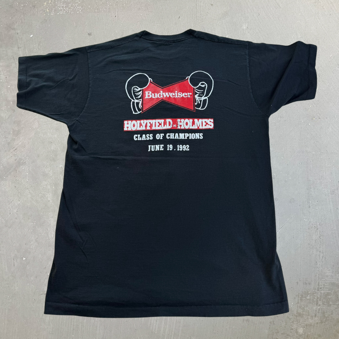 J- Vintage '92 Budweiser Evander Holyfield vs. Larry Holmes Boxing Fight Single Stitch Tee - XL