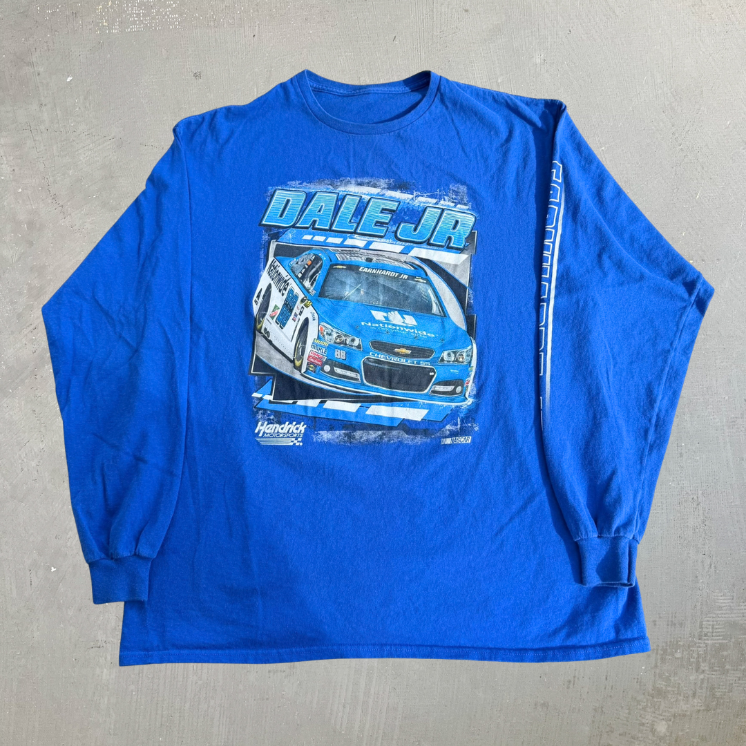 Vintage Nascar Dale Earnhardt Jr. Car Picture & Text Graphic Long Sleeve Tee - L