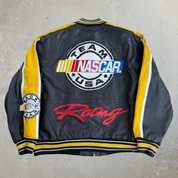Vintage Nascar Racing Embroidered Logo & Text Zip Up Leather Bomber Jacket - L