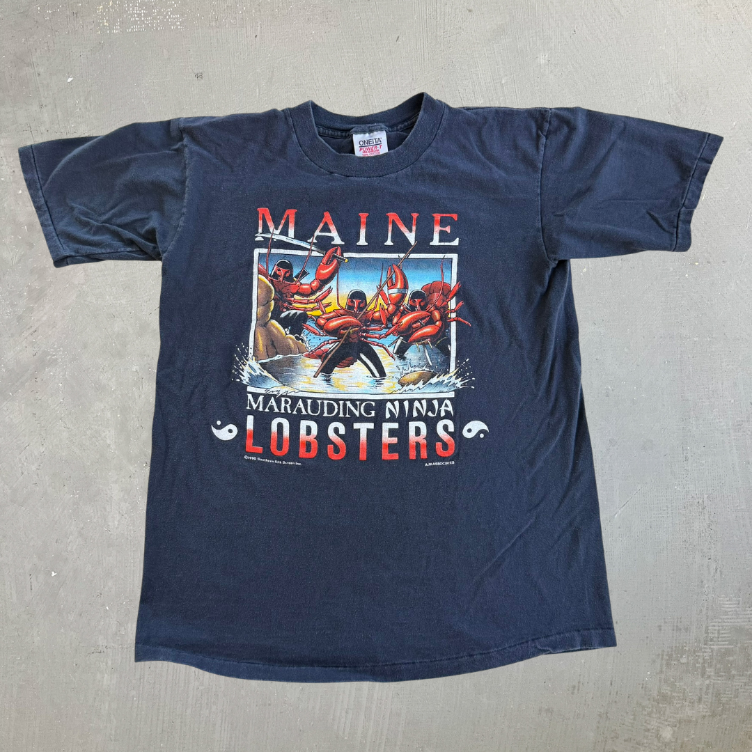 J- Vintage '90 Maine Marauding Ninja Lobsters Graphic Made In USA Single Stitch Tee - L