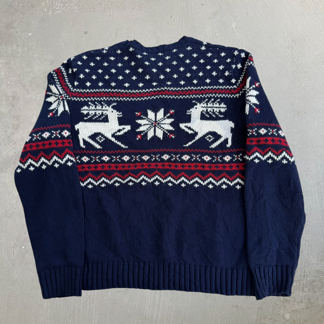J- Vintage 90s Polo RL Deer & US Emblem Cotton Knit Sweater - XL