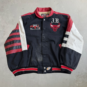 J- Vintage '93 Chicago Bulls NBA Jeff Hamilton 3 Peat Leather Sleeve Varsity Jacket - XL