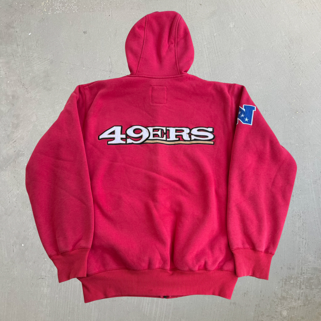 J- Vintage San Francisco 49ers NFL Sherpa Lined Zip Up Hoodie - M
