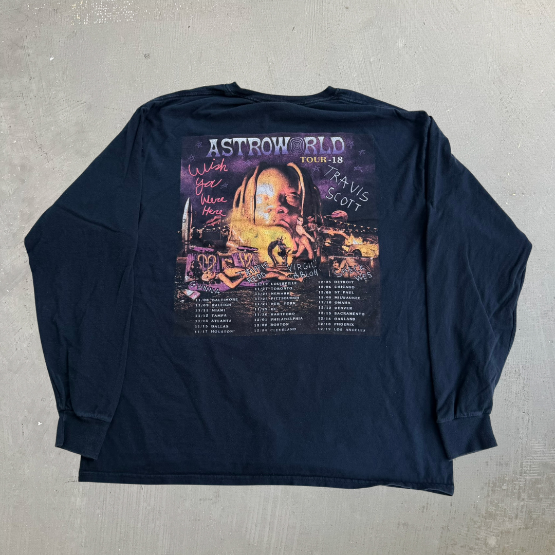 J- 2018 Travis Scott Astroworld Wish You Were Here Tour Long Sleeve Tee - L