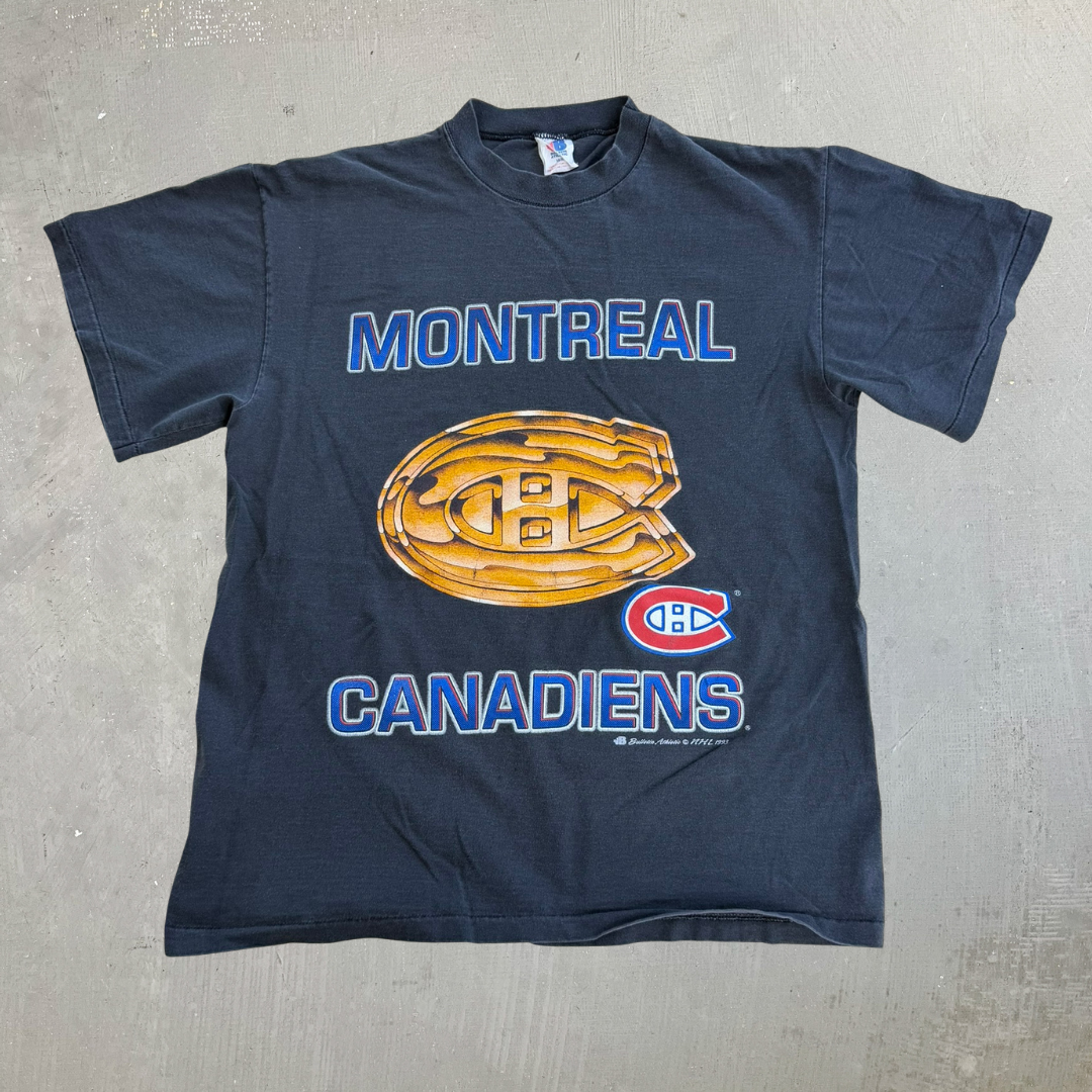J- Vintage '93 Montreal Canadiens NHL Logo & Text Graphic Single Stitch Tee - M