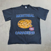 J- Vintage '93 Montreal Canadiens NHL Logo & Text Graphic Single Stitch Tee - M