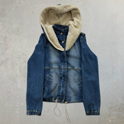 J- Vintage Baby Phat Wmn's Fur Hooded Denim Jacket - L
