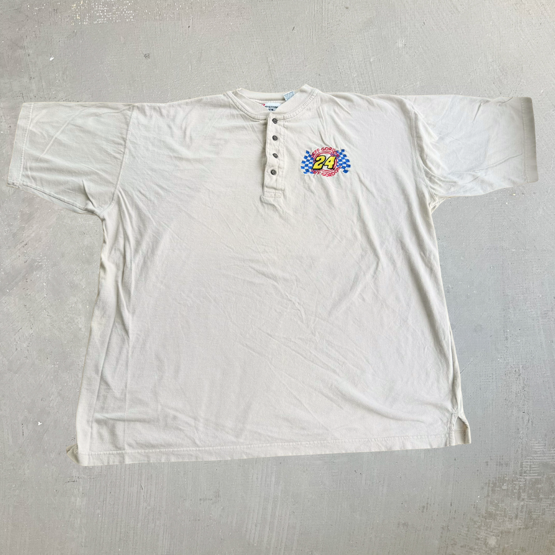 J- Vintage Nascar Jeff Gordon Embroidered Logo & Text Henley Tee - 2XL