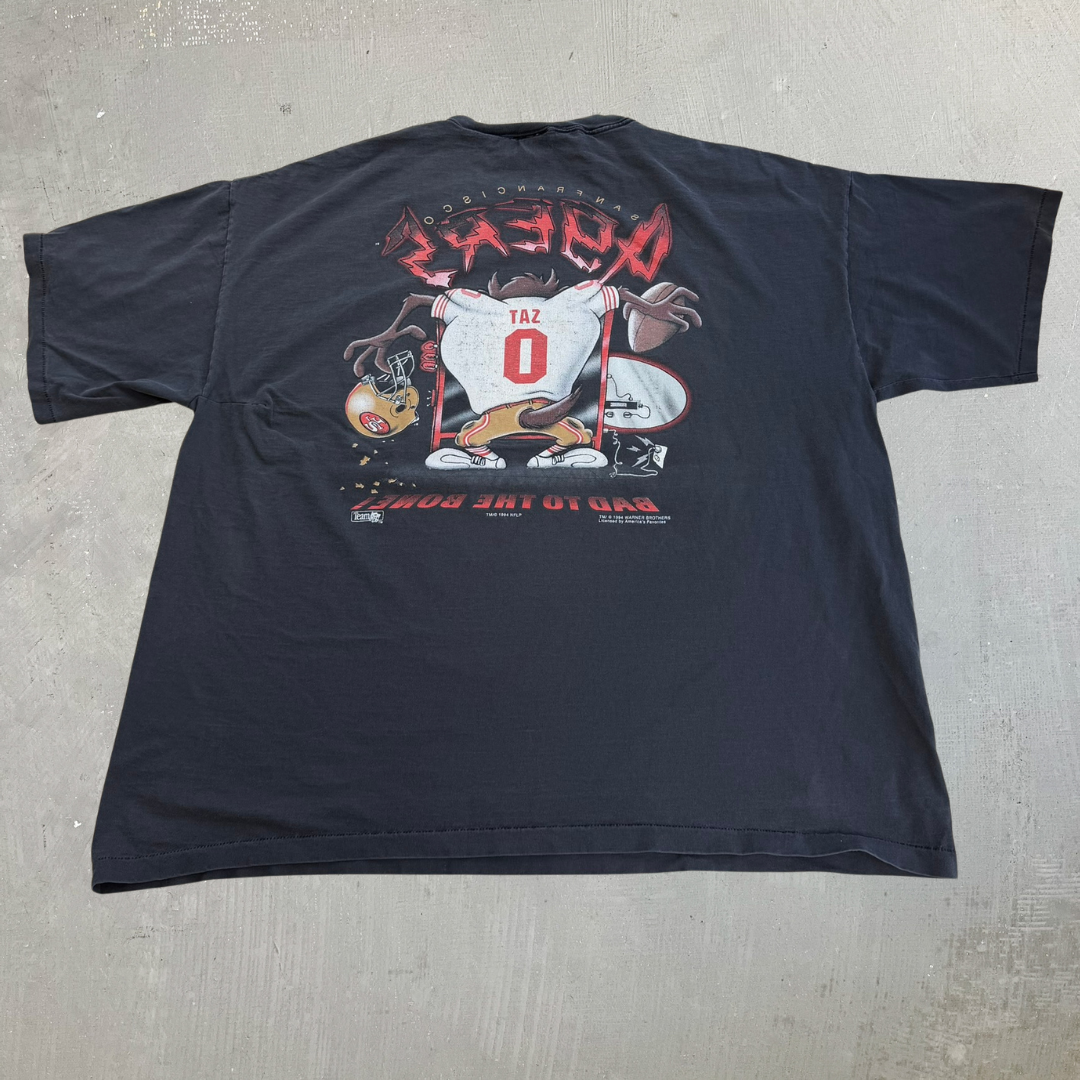 J- Vintage '94 San Francsico 49ers NFL Looney Tunes Tazmanian Devil Graphic Made In USA Single Stitch Tee - 4XL