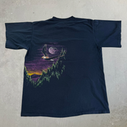 J- Vintage Eagle Flying Over Forest Graphic Made In USA Single Stitch Tee - L