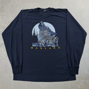 J- Vintage '91 Montana Wolves & Moon Graphic Made In USA Long Sleeve Tee - L
